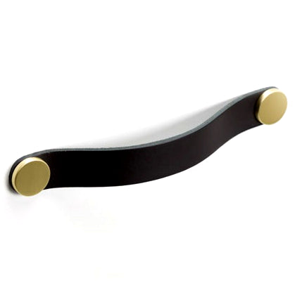 Maner Flexa din piele neagra pentru mobilier, cu ornamente finisaj alama